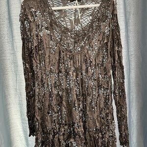 Grey Crochet m- like Long Sleeve Top (no name) 23” pit to pit